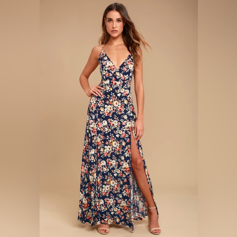 Everlasting Bliss Navy Blue Floral Print Maxi Dress
